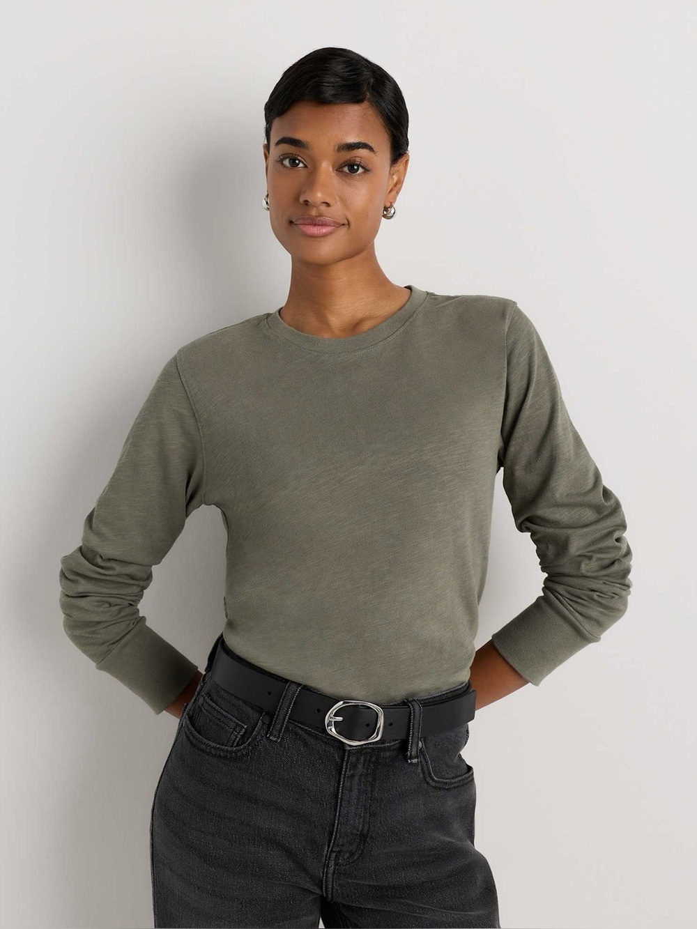 Quince 100% Organic Cotton Slub CrewNeck Long Sleeve Spray Green NEW